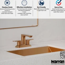 Karran Venda 1.2 GPM Double Lever Handle Lead-free Brass ADA Bathroom Faucet, Centerset, Brushed Copper, KBF516BC