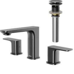 Karran Venda 1.2 GPM Double Lever Handle Lead-free Brass ADA Bathroom Faucet, Widespread, Gunmetal Grey, KBF514GG