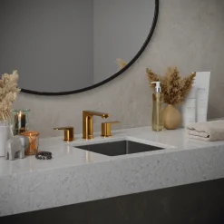 Karran Venda 1.2 GPM Double Lever Handle Lead-free Brass ADA Bathroom Faucet, Widespread, Gold, KBF514G