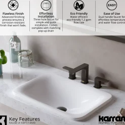 Karran Venda 1.2 GPM Double Lever Handle Lead-free Brass ADA Bathroom Faucet, Widespread, Matte Black, KBF514MB