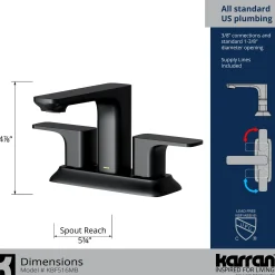 Karran Venda 1.2 GPM Double Lever Handle Lead-free Brass ADA Bathroom Faucet, Centerset, Matte Black, KBF516MB
