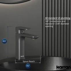 Karran Venda 1.2 GPM Single Lever Handle Lead-free Brass ADA Bathroom Faucet, Basin, Gunmetal Grey, KBF510GG