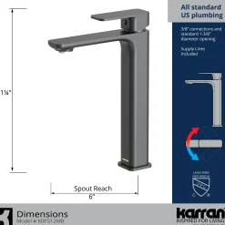 Karran Venda 1.2 GPM Single Lever Handle Lead-free Brass ADA Bathroom Faucet, Vessel, Matte Black, KBF512MB