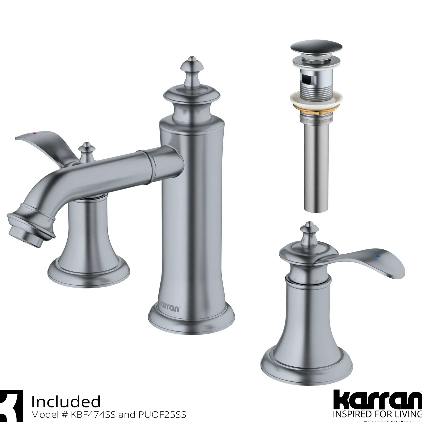 Karran Vineyard 1.2 GPM Double Lever Handle Lead-free Brass ADA Bathroom Faucet, Widespread, Stainless Steel, KBF474SS