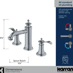 Karran Vineyard 1.2 GPM Double Lever Handle Lead-free Brass ADA Bathroom Faucet, Widespread, Stainless Steel, KBF474SS