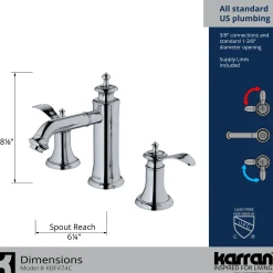 Karran Vineyard 1.2 GPM Double Lever Handle Lead-free Brass ADA Bathroom Faucet, Widespread, Chrome, KBF474C