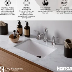 Karran Vineyard 1.2 GPM Double Lever Handle Lead-free Brass ADA Bathroom Faucet, Widespread, Chrome, KBF474C