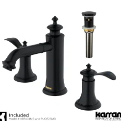 Karran Vineyard 1.2 GPM Double Lever Handle Lead-free Brass ADA Bathroom Faucet, Widespread, Matte Black, KBF474MB
