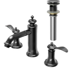 Karran Vineyard 1.2 GPM Double Lever Handle Lead-free Brass ADA Bathroom Faucet, Widespread, Gunmetal Grey, KBF474GG