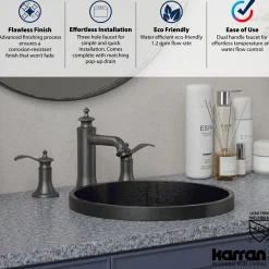 Karran Vineyard 1.2 GPM Double Lever Handle Lead-free Brass ADA Bathroom Faucet, Widespread, Gunmetal Grey, KBF474GG