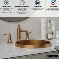 Karran Vineyard 1.2 GPM Double Lever Handle Lead-free Brass ADA Bathroom Faucet, Widespread, Brushed Copper, KBF474BC