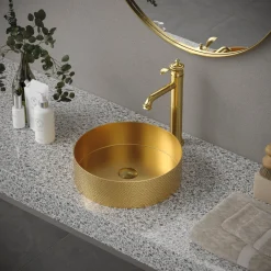 Karran Vineyard 1.2 GPM Single Lever Handle Lead-free Brass ADA Bathroom Faucet, Vessel, Brushed Gold, KBF472BG