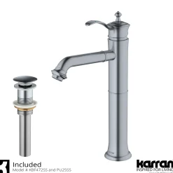 Karran Vineyard 1.2 GPM Single Lever Handle Lead-free Brass ADA Bathroom Faucet, Vessel, Stainless Steel, KBF472SS