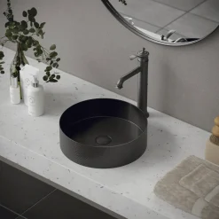Karran Vineyard 1.2 GPM Single Lever Handle Lead-free Brass ADA Bathroom Faucet, Vessel, Gunmetal Grey, KBF472GG