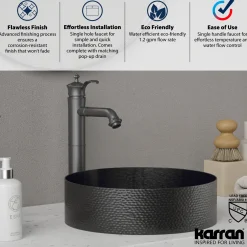 Karran Vineyard 1.2 GPM Single Lever Handle Lead-free Brass ADA Bathroom Faucet, Vessel, Gunmetal Grey, KBF472GG