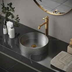 Karran Vineyard 1.2 GPM Single Lever Handle Lead-free Brass ADA Bathroom Faucet, Vessel, Gold, KBF472G