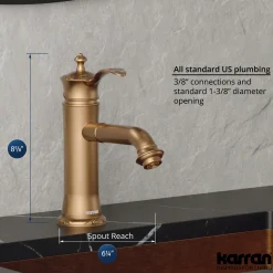 Karran Vineyard 1.2 GPM Single Lever Handle Lead-free Brass ADA Bathroom Faucet, Basin, Brushed Copper, KBF470BC