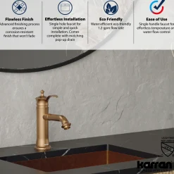 Karran Vineyard 1.2 GPM Single Lever Handle Lead-free Brass ADA Bathroom Faucet, Basin, Brushed Copper, KBF470BC