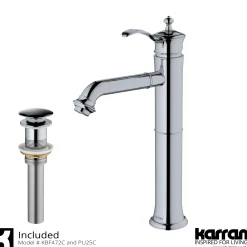 Karran Vineyard 1.2 GPM Single Lever Handle Lead-free Brass ADA Bathroom Faucet, Vessel, Chrome, KBF472C