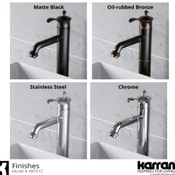 Karran Vineyard 1.2 GPM Single Lever Handle Lead-free Brass ADA Bathroom Faucet, Vessel, Matte Black, KBF472MB