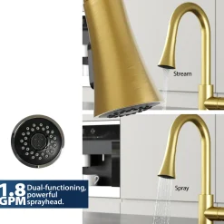 Karran Weybridge 1.8 GPM Single Lever Handle Lead-free Brass ADA Kitchen Faucet, Pull-Down Kitchen, Brushed Gold, KKF240BG