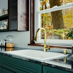 Karran Weybridge 1.8 GPM Single Lever Handle Lead-free Brass ADA Kitchen Faucet, Pull-Down Kitchen, Brushed Gold, KKF240BG