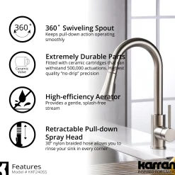 Karran Weybridge 1.8 GPM Single Lever Handle Lead-free Brass ADA Kitchen Faucet, Pull-Down Kitchen, Stainless Steel, KKF240SD25SS
