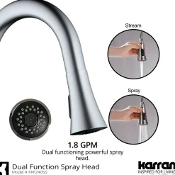 Karran Weybridge 1.8 GPM Single Lever Handle Lead-free Brass ADA Kitchen Faucet, Pull-Down Kitchen, Stainless Steel, KKF240SD25SS