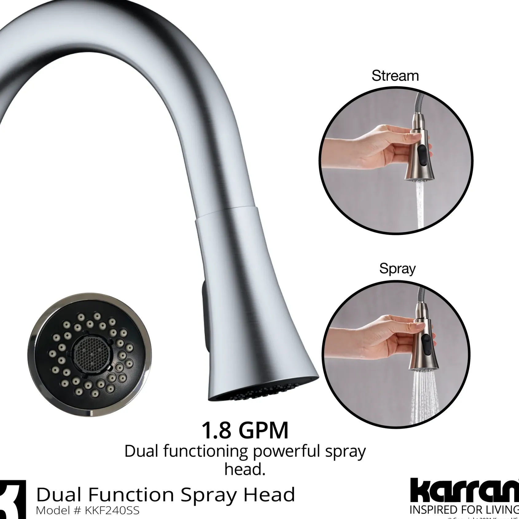 Karran Weybridge 1.8 GPM Single Lever Handle Lead-free Brass ADA Kitchen Faucet, Pull-Down Kitchen, Stainless Steel, KKF240SD25SS