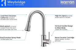 Karran Weybridge Single Lever Handle Lead-free Brass ADA Kitchen Faucet, Pull Down, Stainless Steel, KKF240SS