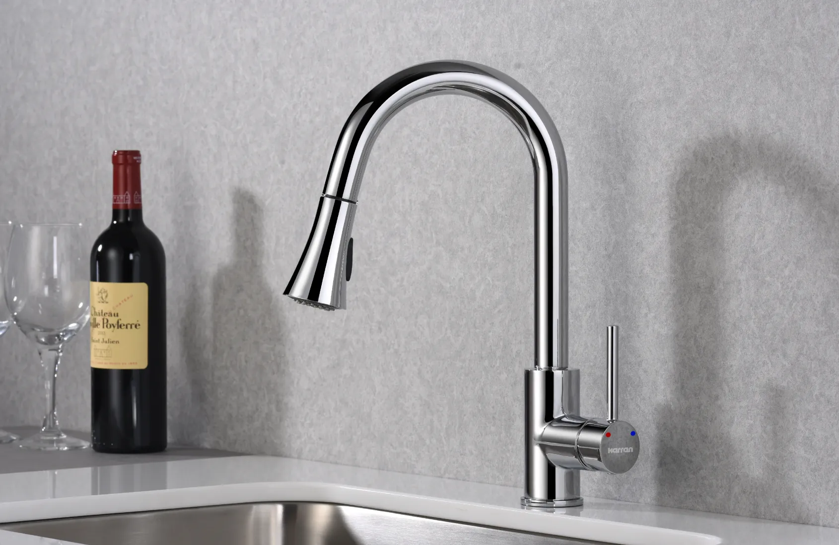 Karran Weybridge Single Lever Handle Lead-free Brass ADA Kitchen Faucet, Pull Down, Chrome, KKF240C