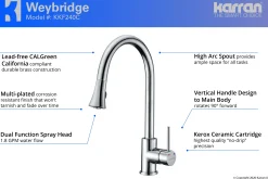 Karran Weybridge Single Lever Handle Lead-free Brass ADA Kitchen Faucet, Pull Down, Chrome, KKF240C