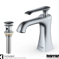 Karran Woodburn 1.2 GPM Single Lever Handle Lead-free Brass ADA Bathroom Faucet, Basin, Stainless Steel, KBF410SS