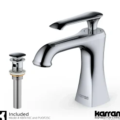 Karran Woodburn 1.2 GPM Single Lever Handle Lead-free Brass ADA Bathroom Faucet, Basin, Chrome, KBF410C