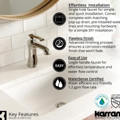 Karran Woodburn 1.2 GPM Single Lever Handle Lead-free Brass ADA Bathroom Faucet, Basin, Chrome, KBF410C