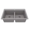 Karran 33" Drop In/Topmount Quartz Composite Kitchen Sink, 50/50 Double Bowl, Grey, QT-810-GR