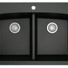 Karran 33" Drop In/Topmount Quartz Composite Kitchen Sink, 50/50 Double Bowl, Black, QT-710-BL