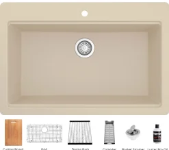 Karran 33" Drop In/Topmount Quartz Composite Workstation Kitchen Sink with Accessories, Bisque, QTWS-875-BI