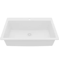 Karran 33" Drop In/Topmount Quartz Composite Kitchen Sink, White, QT-812-WH