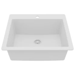 Karran 25" Drop In/Topmount Quartz Composite Kitchen Sink, White, QT-820-WH