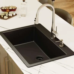Karran 33" Drop In/Topmount Quartz Composite Kitchen Sink, Black, QT-812-BL
