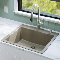 Karran 25" Drop In/Topmount Quartz Composite Kitchen Sink, Concrete, QT-820-CN