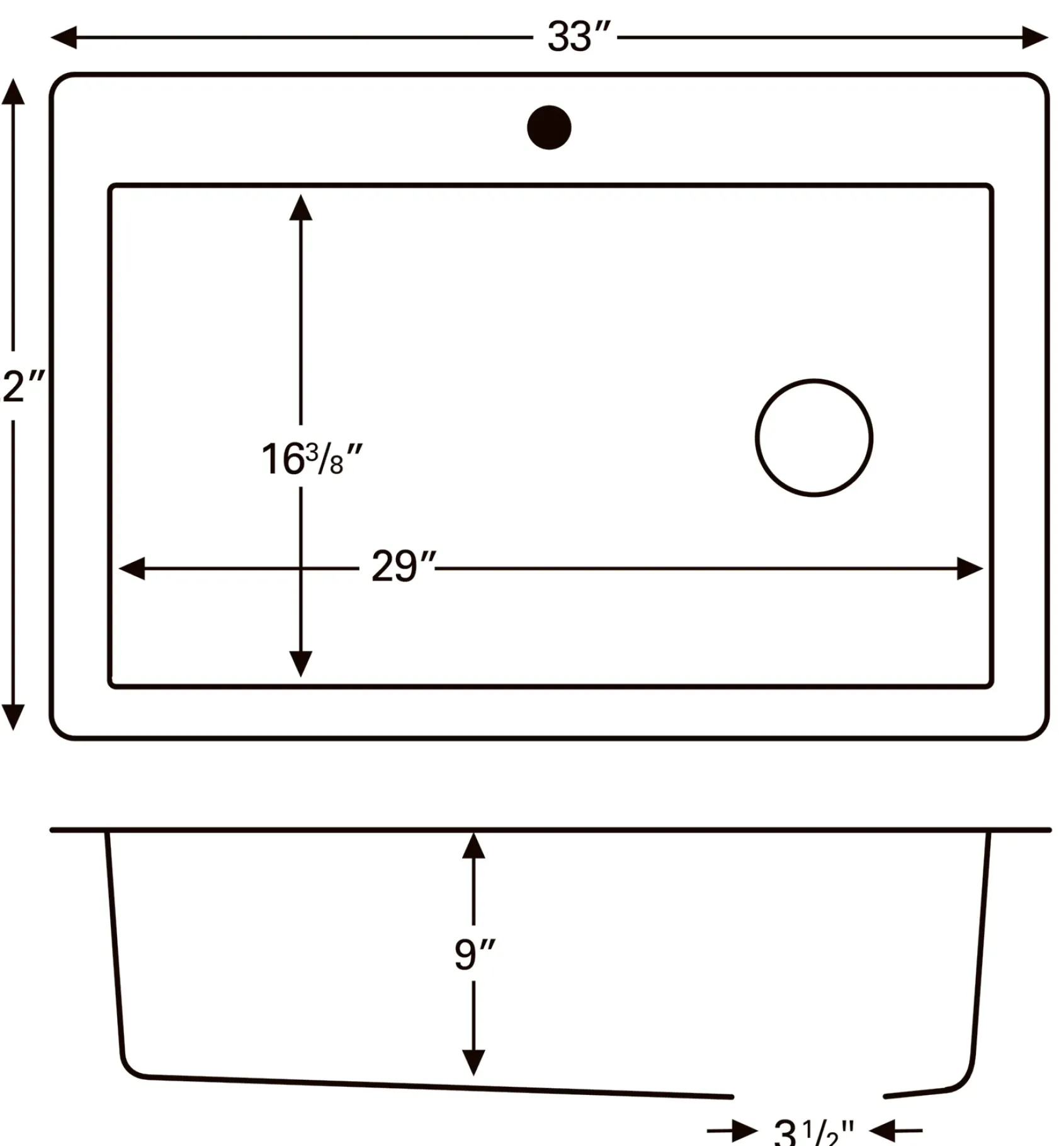 Karran 33" Drop In/Topmount Quartz Composite Kitchen Sink, Black, QT-670-BL