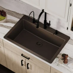 Karran 33" Drop In/Topmount Quartz Composite Kitchen Sink, Brown, QT-812-BR
