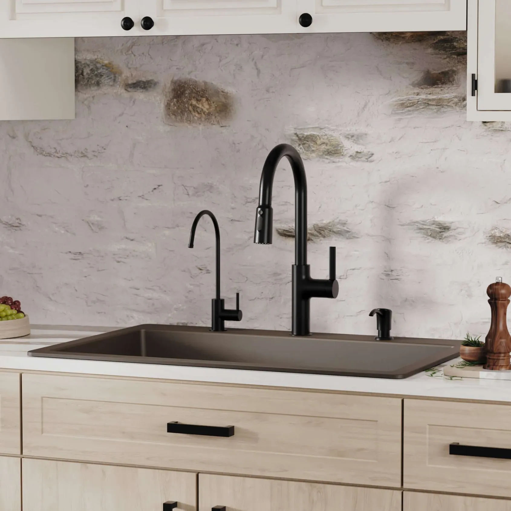 Karran 33" Drop In/Topmount Quartz Composite Kitchen Sink, Brown, QT-812-BR