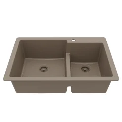 Karran 33" Drop In/Topmount Quartz Composite Kitchen Sink, 60/40 Double Bowl, Concrete, QT-811-CN