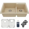 Karran 33" Drop In/Topmount Quartz Composite Kitchen Sink with Accessories, 60/40 Double Bowl, Bisque, QT-811-BI-PK1