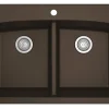 Karran 33" Drop In/Topmount Quartz Composite Kitchen Sink, 50/50 Double Bowl, Brown, QT-710-BR