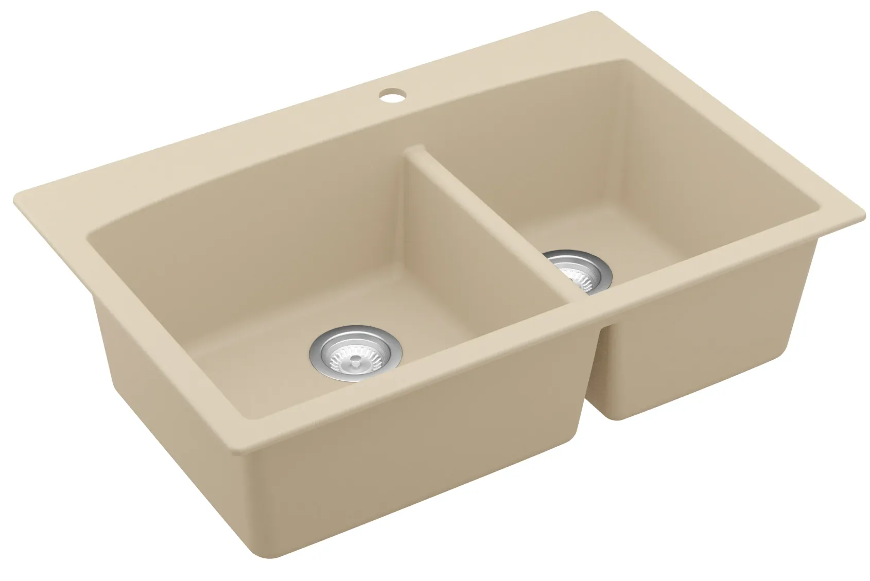 Karran 33" Drop In/Topmount Quartz Composite Kitchen Sink, 60/40 Double Bowl, Bisque, QT-711-BI