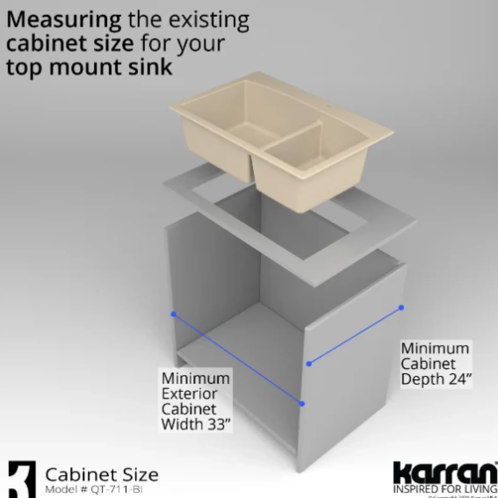 Karran 33" Drop In/Topmount Quartz Composite Kitchen Sink, 60/40 Double Bowl, Bisque, QT-711-BI